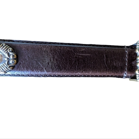 😄 Fossil brown genuine leather belt with silver hardware and design sz L - Picture 2 of 10